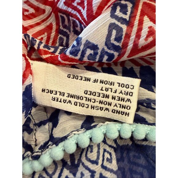 Aztec print in red and blue infinity scarf - Picture 4 of 5